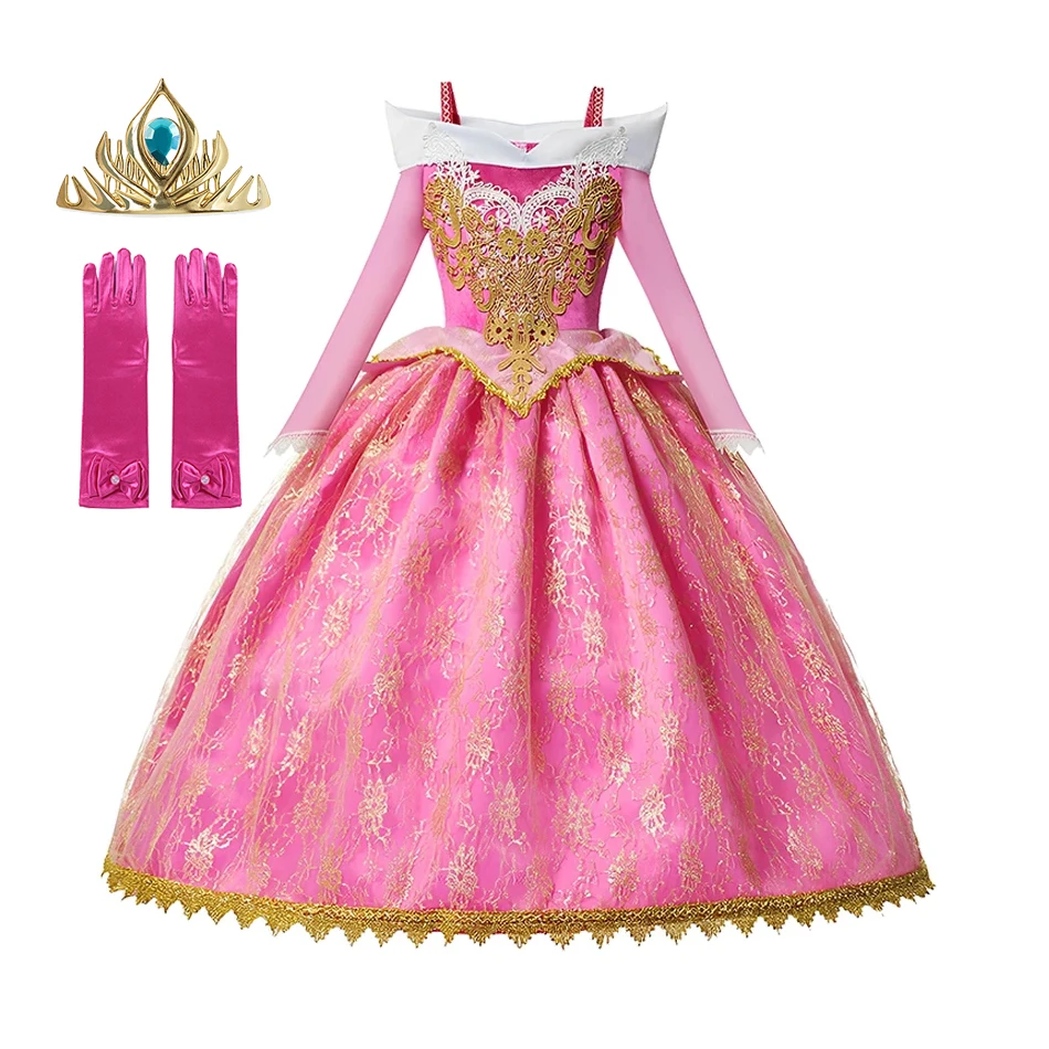 Disney Girls Sleeping Beauty Aurora Cosplay Princess Dress Kids Rapunzel Frozen Elsa Cinderella Costume Party Clothing 2-12Years