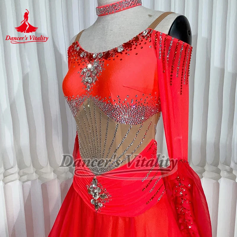 Standard Social Dance Luxurious AB Stones Big Swing Dresses High-end Customize Waltz Tango Perform and Competition Clothing