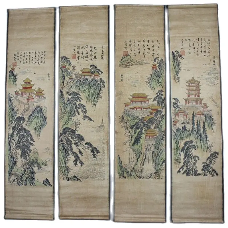 

Folk collection China scroll painting Four screen paintings 4 pair