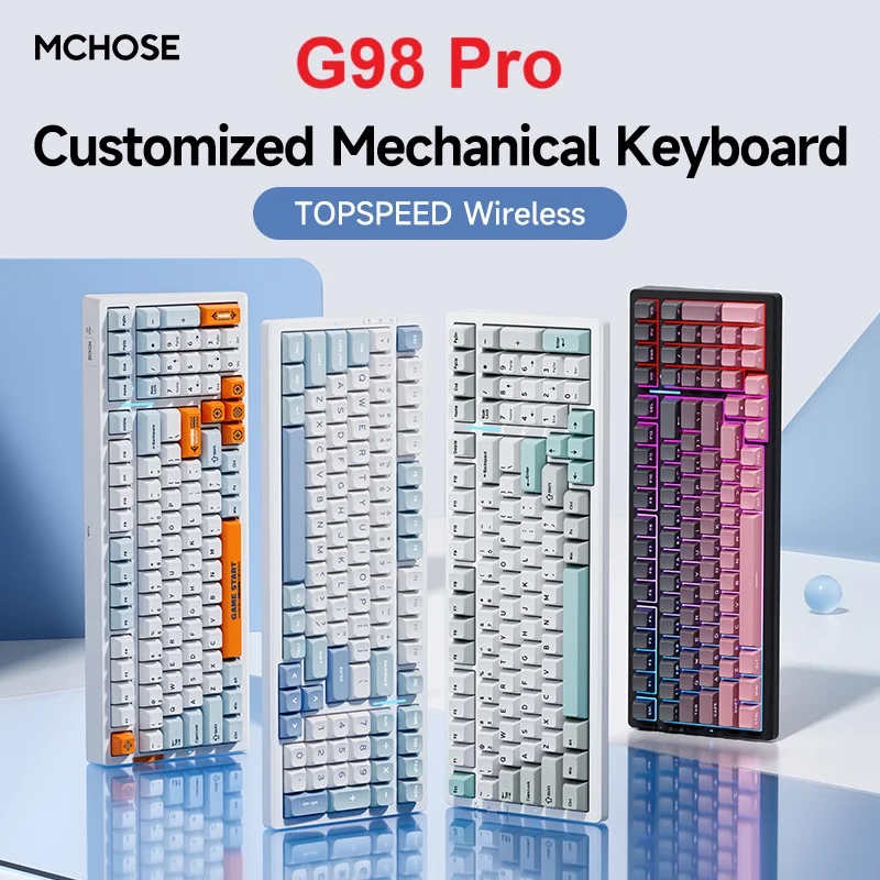 MCHOSE G98 Pro Customized Mechanical Keyboard 0.1ms Low Latency Gasket Structure 8000mAh Tri-mode BT 2.4g Wireless Hot-swappable