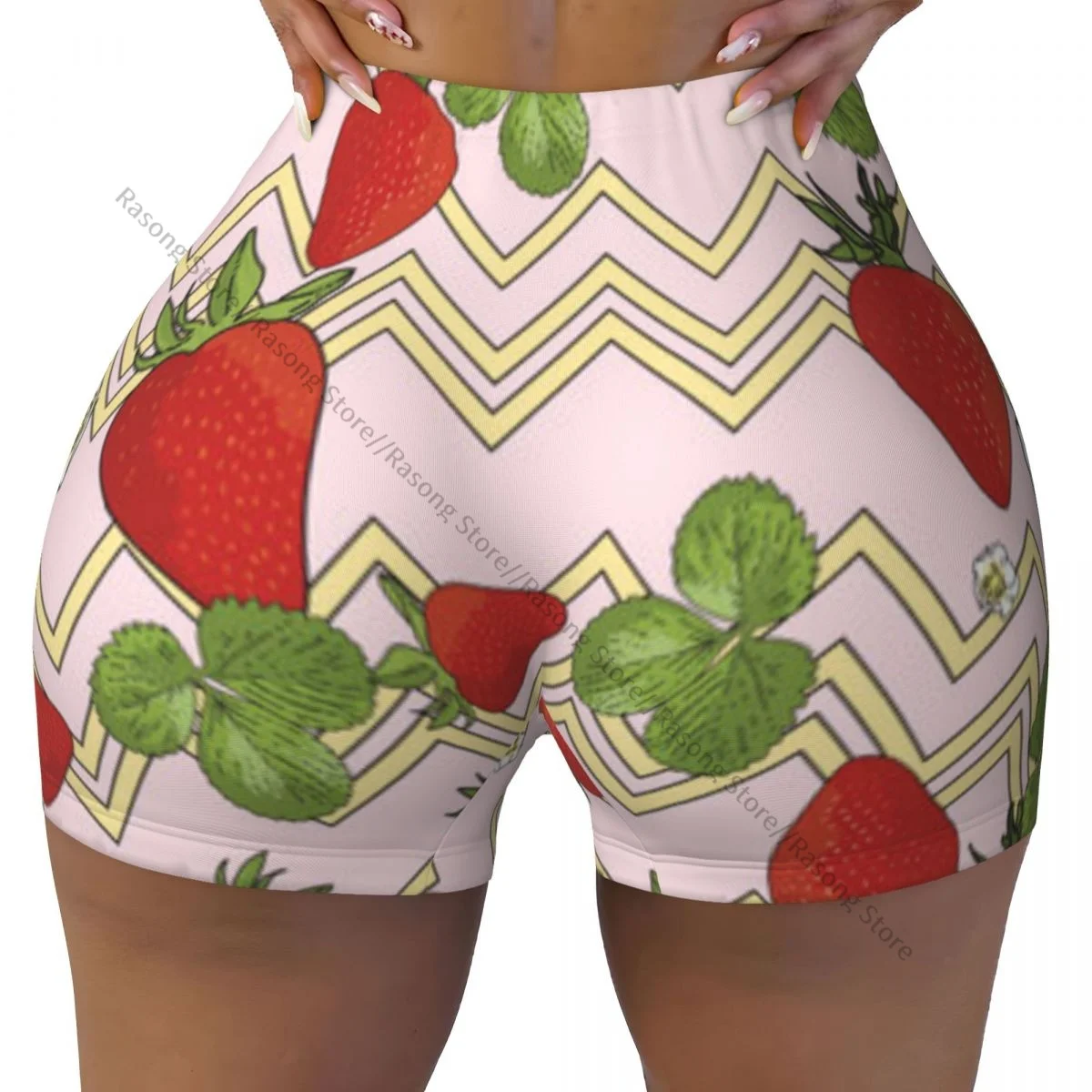 Push Up Short Elasticity Scrunch Butt Pastel Strawberries Berry Flowers Running Shorts Sports Shorts Womens Clothes Gym