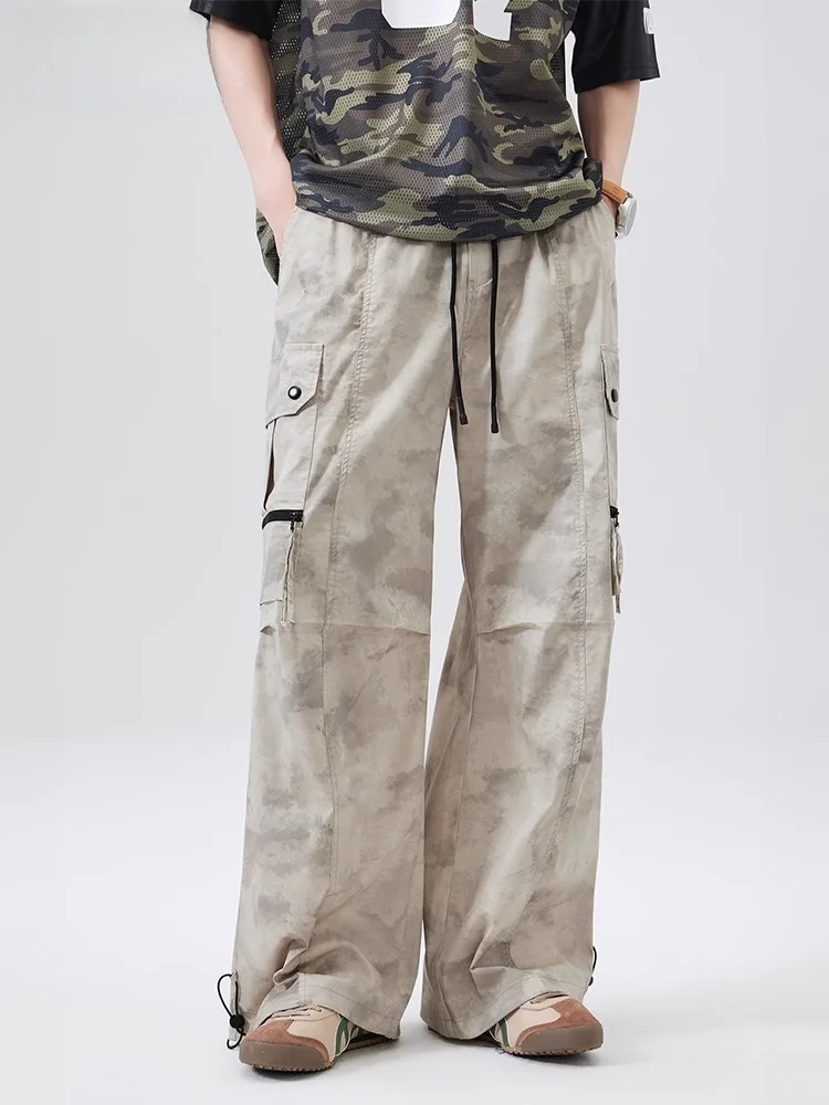 

American Sle Camouflage Work Pants Men's Summer New Casual Loose Wide Leg Straight Cut Trousers Faionable Youth Brand