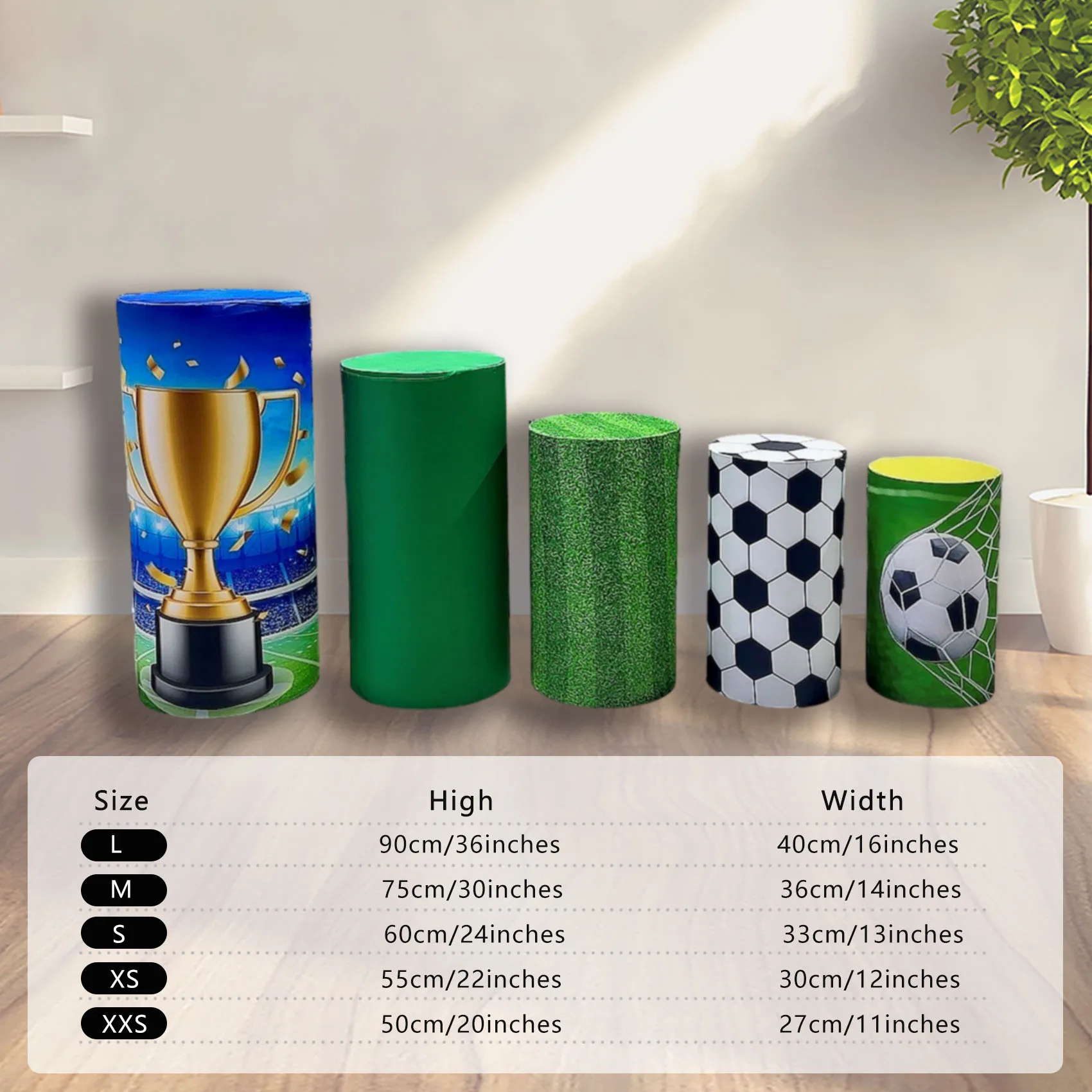 1 set (5 pezzi) coperture per cilindri calcio sport tema copertura piedistallo elastico per festa di compleanno baby shower tovaglia decorazione puntello