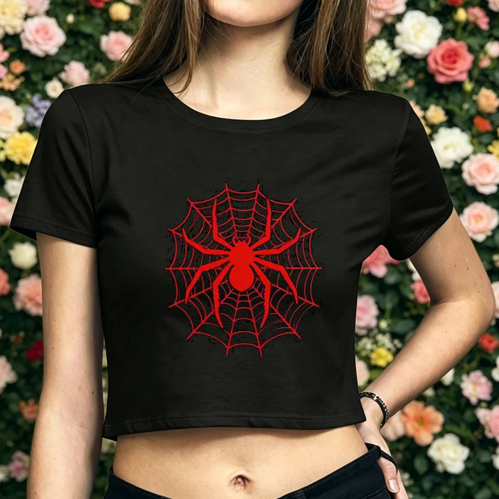 Spider cropped top shoujo party streetwear emo y2k t shirt japan kawaii baddie party