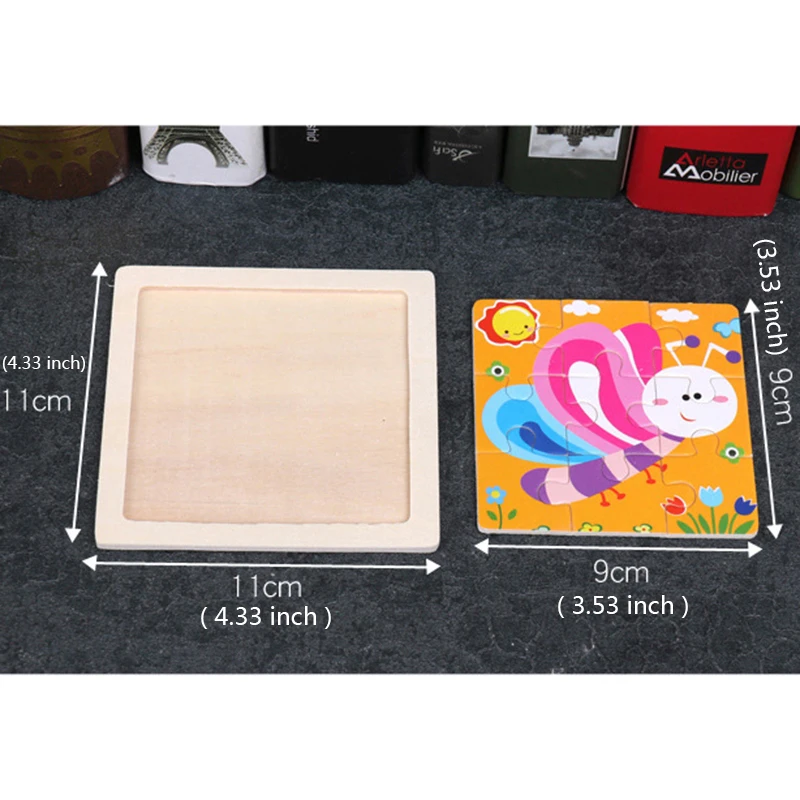 11x11 cm Kids Houten Puzzel Cartoon Oceaan Dier Dinosaurus Transport Jigsaw Tangram Hout Educatief Speelgoed voor Kinderen geschenken