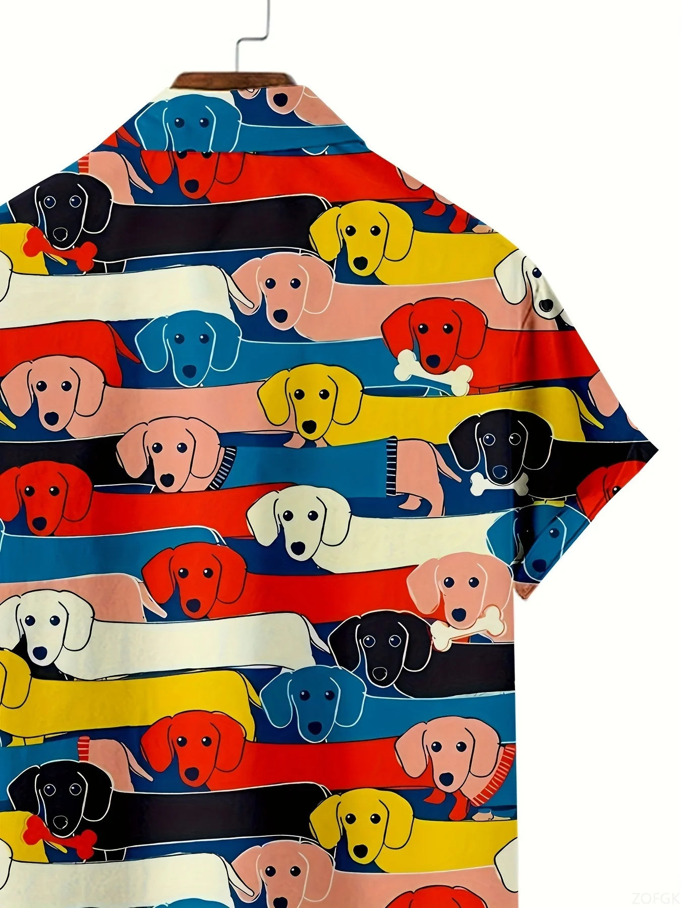 قميص صيفي للرجال بنمط كلب كرتوني بأكمام قصيرة وطية صدر مطبوعة ثلاثية الأبعاد لقضاء العطلات الصيفية في هاواي #3