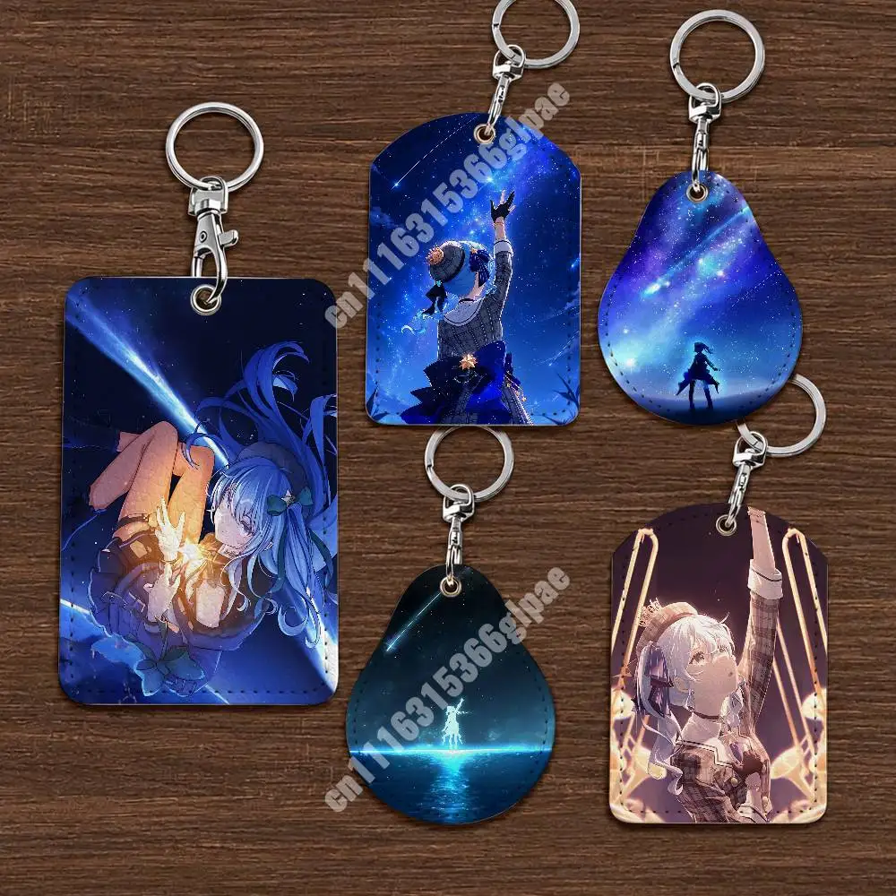 H-Hololive Girl Hoshimachi Suisei Meteor Leather Keychain Card Holder for Airtag & ID Cards Business Bag Charm