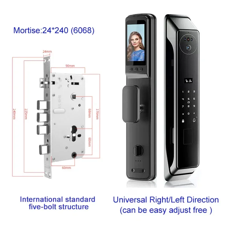 electric Video intercom remote monitoring face lock Fingerprint doorlock Locker door Locks with USB Charging Black for home