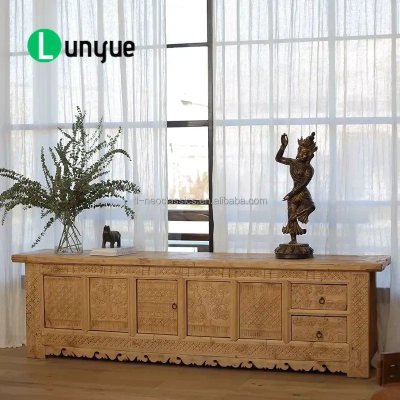 Antique Wood Carving Cabinet Handmade Solid Wood Furniture Eco Friendly Storage for Home Hotel Living Room Bar Apartment