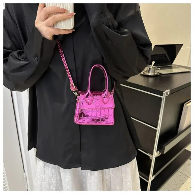 حقيبة يد فضية صغيرة للنساء حقائب كتف بنمط حجري أنيق حقيبة كروس للسيدات فاخرة ومحفظة Bolsas De Mujer