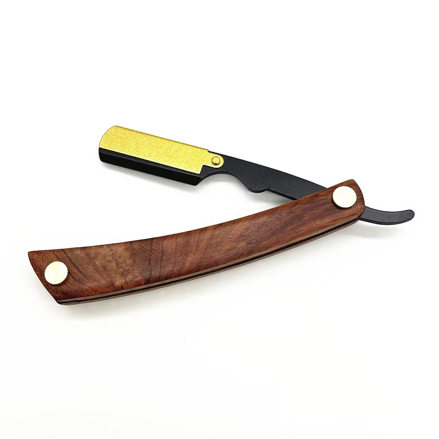 나무 트리머 수동 면도기 전문 스트레이트 에지 스테인레스 스틸 날카로운 이발사 면도기 접이식 면도 칼 선물