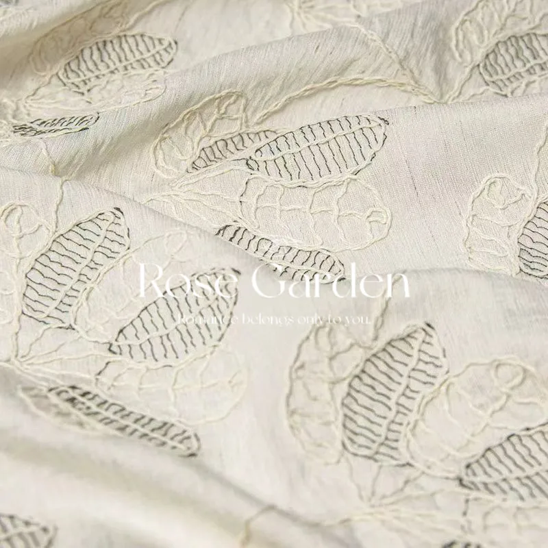 L100XW130CM Autumn Winter New Two Tone Cord Stitch Embroidered Fish Scale Leaf Floral Fabric Qipao Hat Bag Decoration DIY Sewing