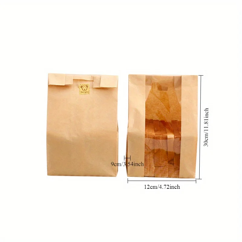 20pcs Kraft Paper Bread Bags with Clear Window & Label Seal Stickers -Suitable for Homemade Sourdough, Artisan Bread Bakery Bags