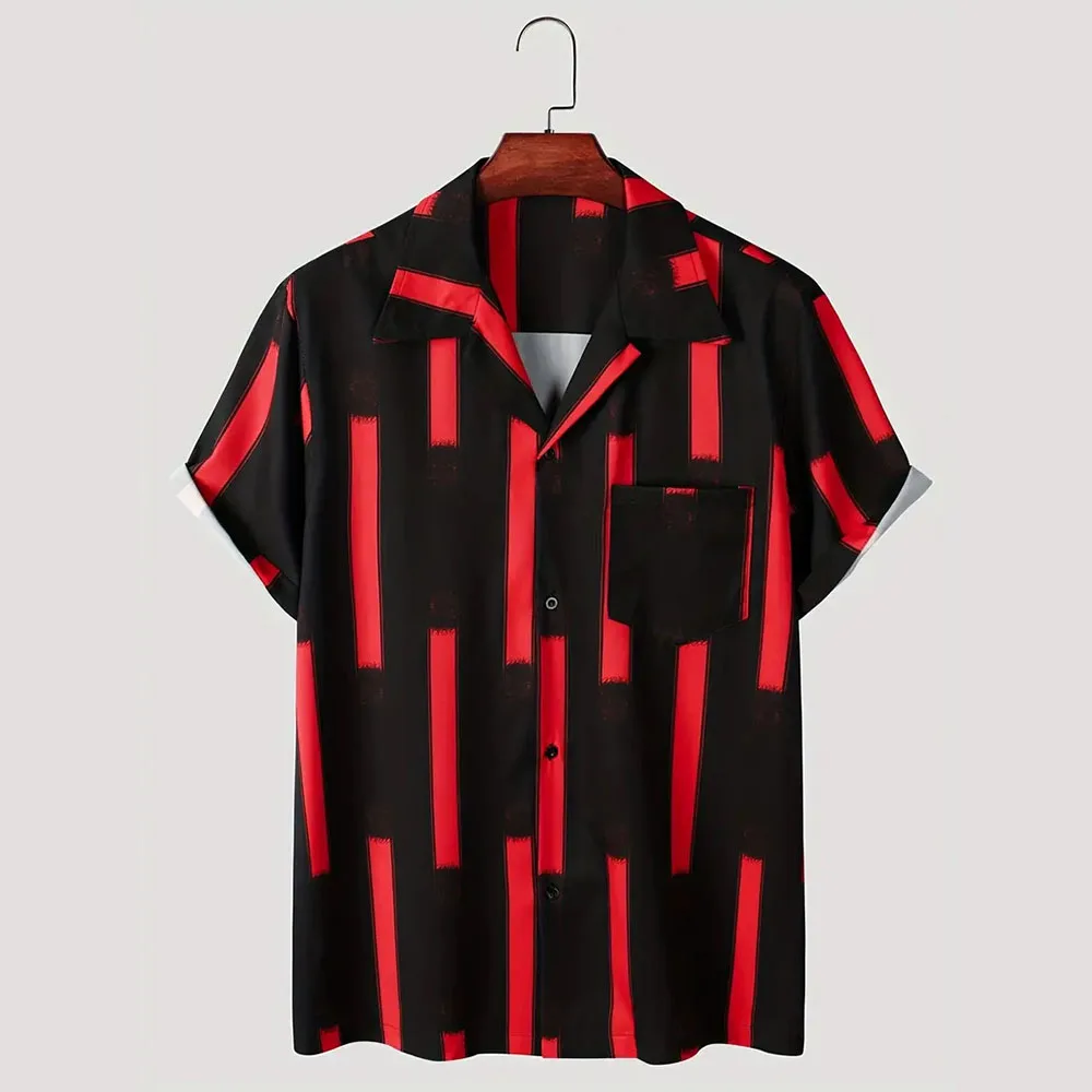 Hip Hop Casual Tops For Men And Women Striped Pattern Design Printed Shirts Short Sleeve Shirts Button Up Fashion Tops