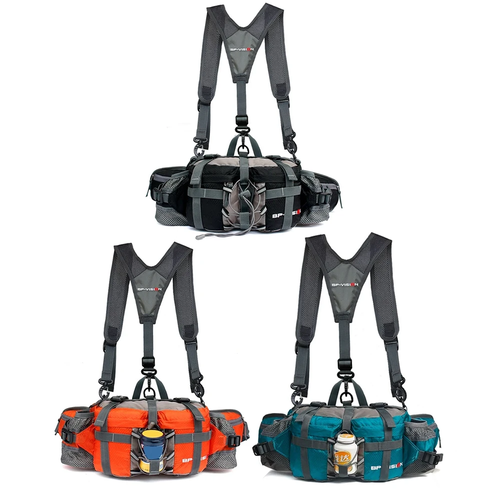 Obrázek 5: Unisex tramping pás pack s láhev držáky & bedra popruhy sport úložný brašna tramping fanny pack pro kemping cyklistika horolezectví