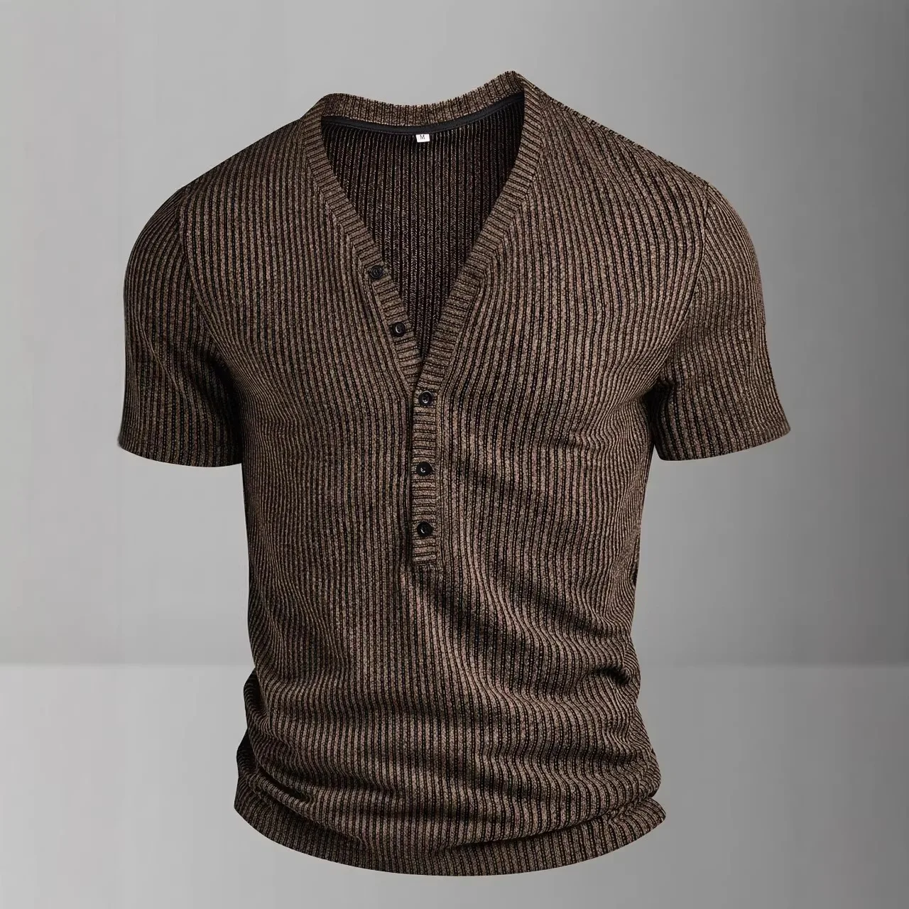 2026 Summer Men's V-Neck T-Shirt Top Solid Color Short Sleeve Henley Shirt