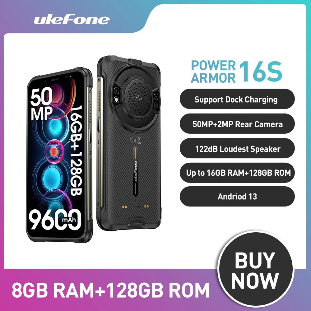 الإصدار العالمي Ulefone Power Armor 16S هاتف ذكي متين يعمل بنظام أندرويد 5.93 بوصة HD + 16GB + 128GB هاتف محمول 50MP 9600mAh Face Unlock NFC