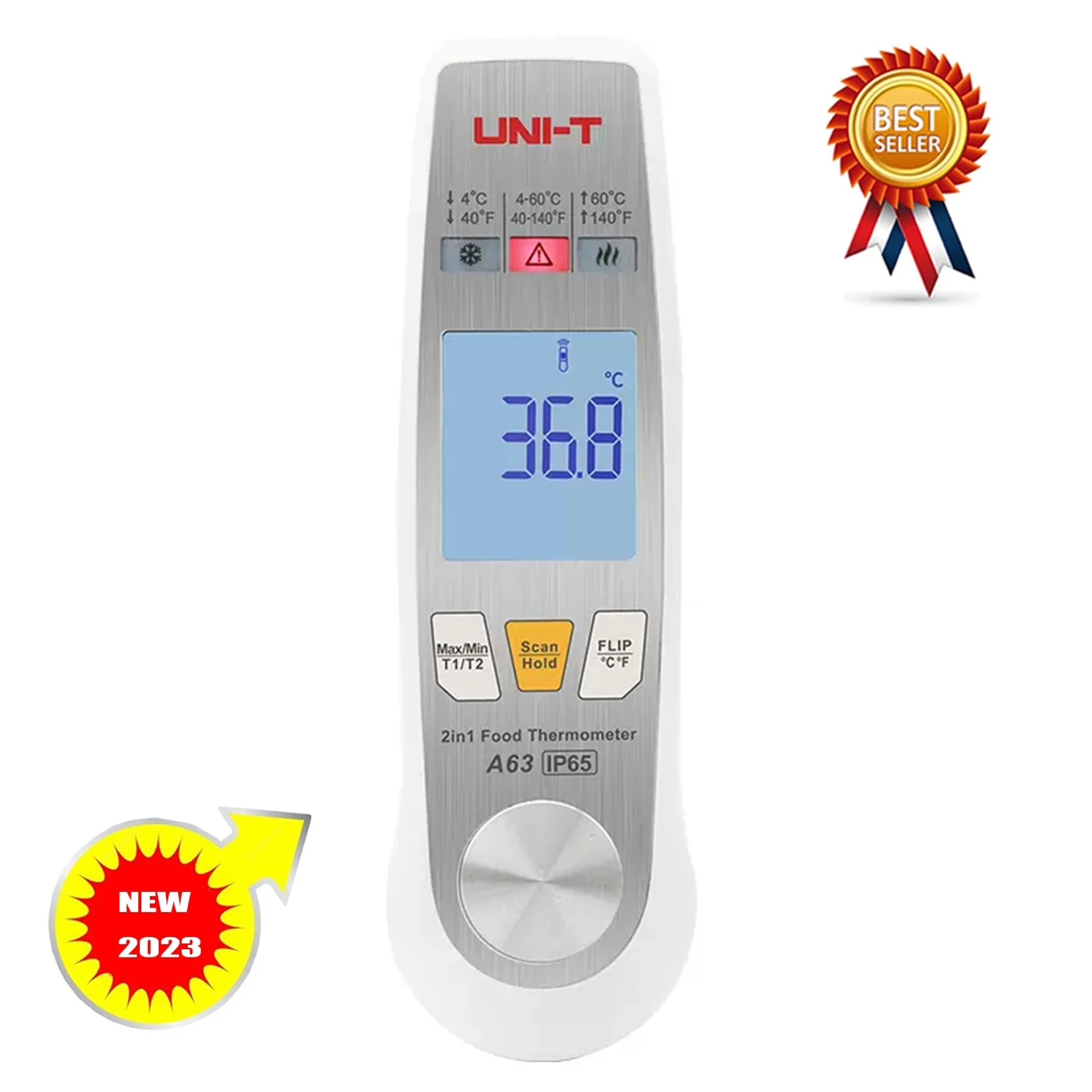 

UNI-T A63 2-in-1 Food Thermometer Single laser,HACCP Inspection Non-Contact Infrared Temperature Meter Termometro -40℃-300℃.