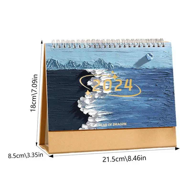 Mini Calendario de escritorio de pie, pintura al óleo, mes, Personal, hogar, aula, escuela, 2024