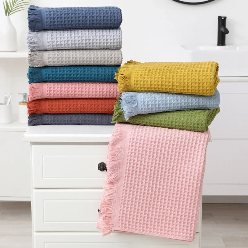 Nordic Geometric Tassel Bath Towel 100% Cotton Multi-colored Waffle Adult Bathroom Big Shawl Quick-Dry 90x180cm Beach Towel