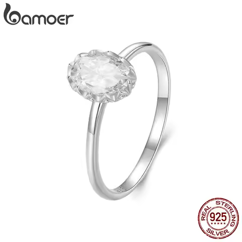 BAMOER Moissanite Engagement Ring, Women's Solitaire Moissanite Promise Rings 925 Sterling Silver with White Gold Plated MSR049