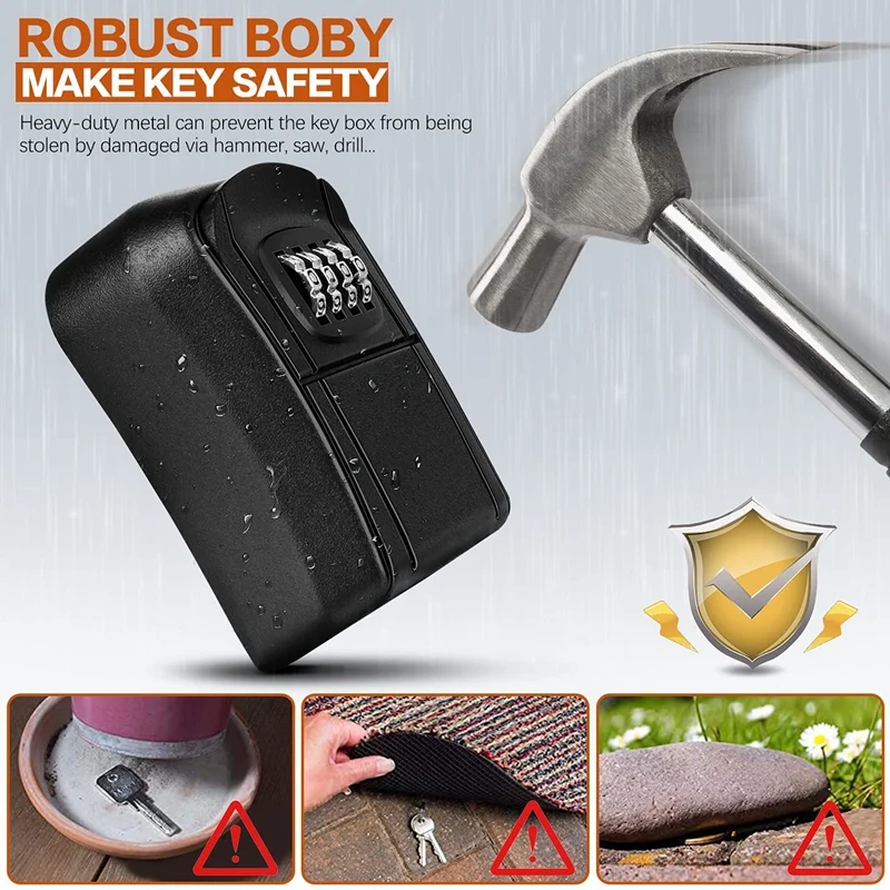 RISE-Key Box Wall Mounted Mini Key Safe Outdoor Key Box With Resettable 4-Digit Numeric Code Waterproof Key Box