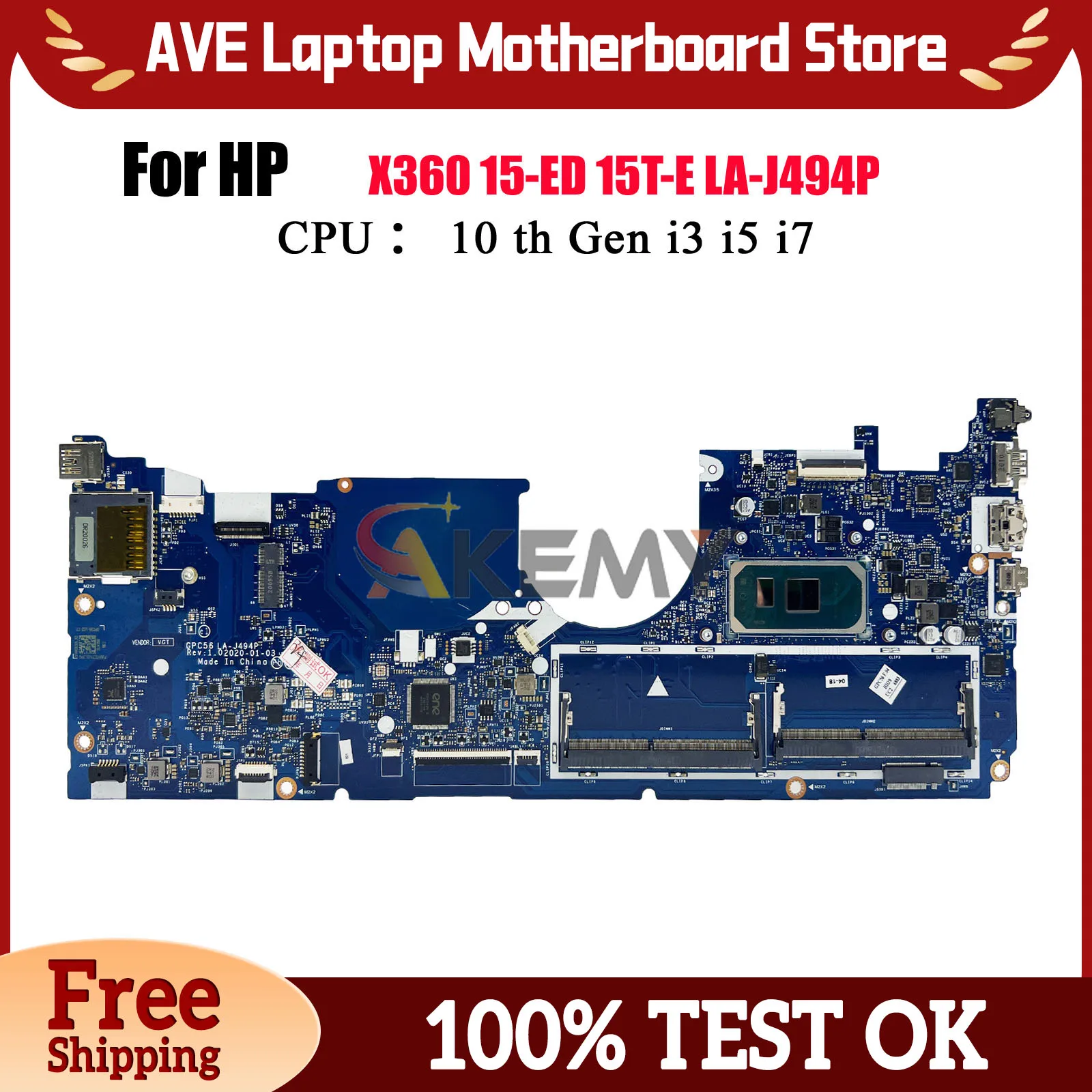 

LA-J494P For HP Envy X360 15-ED Laptop Motherboard L93870-001 L93868-601 With i5 i7 10th Gen CPU UMA 100% Fully Tested