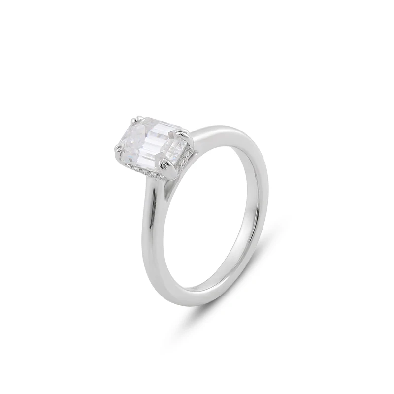 

Provence Women’s 4 prong Solitaire Emerald Cut Moissanite Ring 7.5*5.5mm 14K White Gold Engagement Wedding Promise Band
