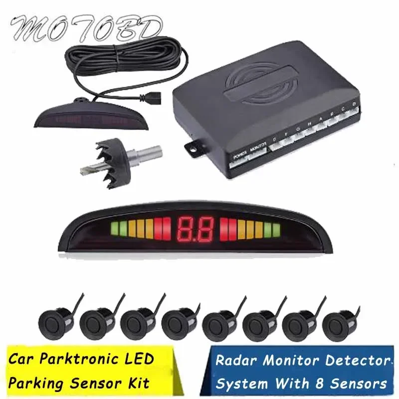 

Car Parktronic LED Parking Sensor with 8 Sensors Reverse Backup Car Parking Radar Monitor Detector System 22MM Backlight Display