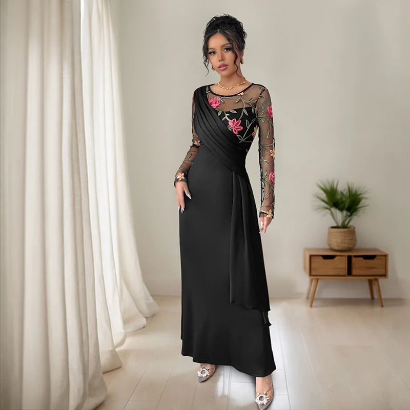 

Long Dress Women Dresses Print Floral Vestidos Y2k Streetwear Round Neck Full Sleeve High Waist Elegant Party Night Work Spring