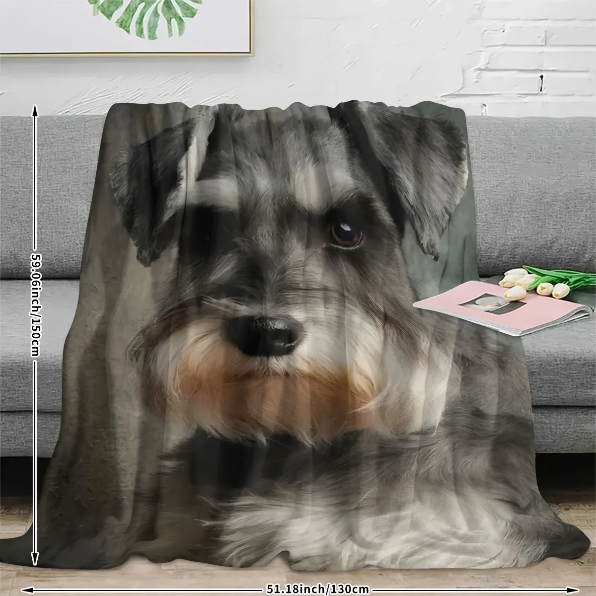 Giant Dog Portrait Blanket Throw Cozy Pet Lover Gift Home Decor Plush Puppy Print Cushion Cover for Sofa Living Room Gifts