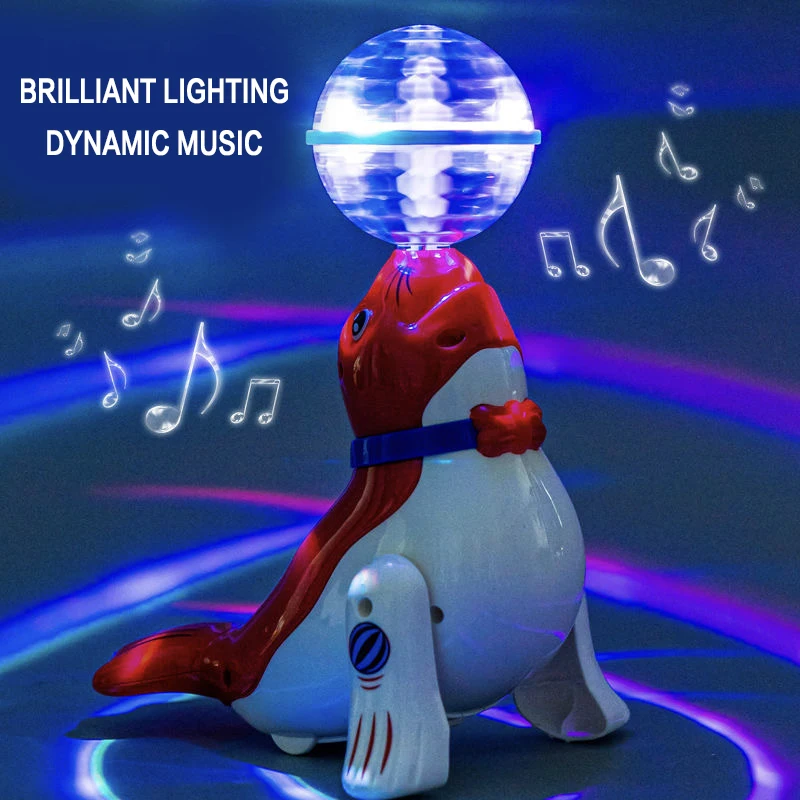 Lindo león marino Top Ball juguete eléctrico para niños con trombos acrobáticos sonido colorido y luz regalo perfecto para bebés