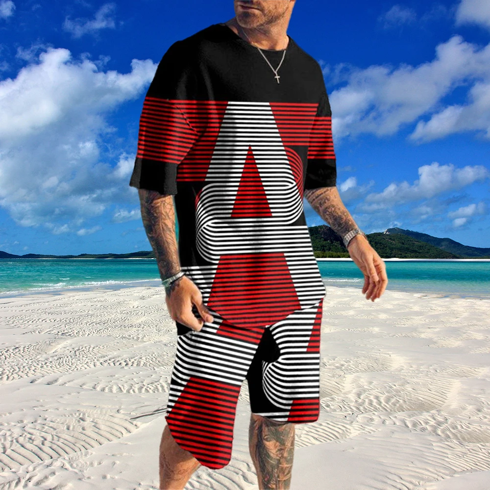 2023 Men Clothing Set Short T-shirt+Shorts Beach Style Summer  Men Casual Sports Suit Features Clock 3D Oversized Sports Suit