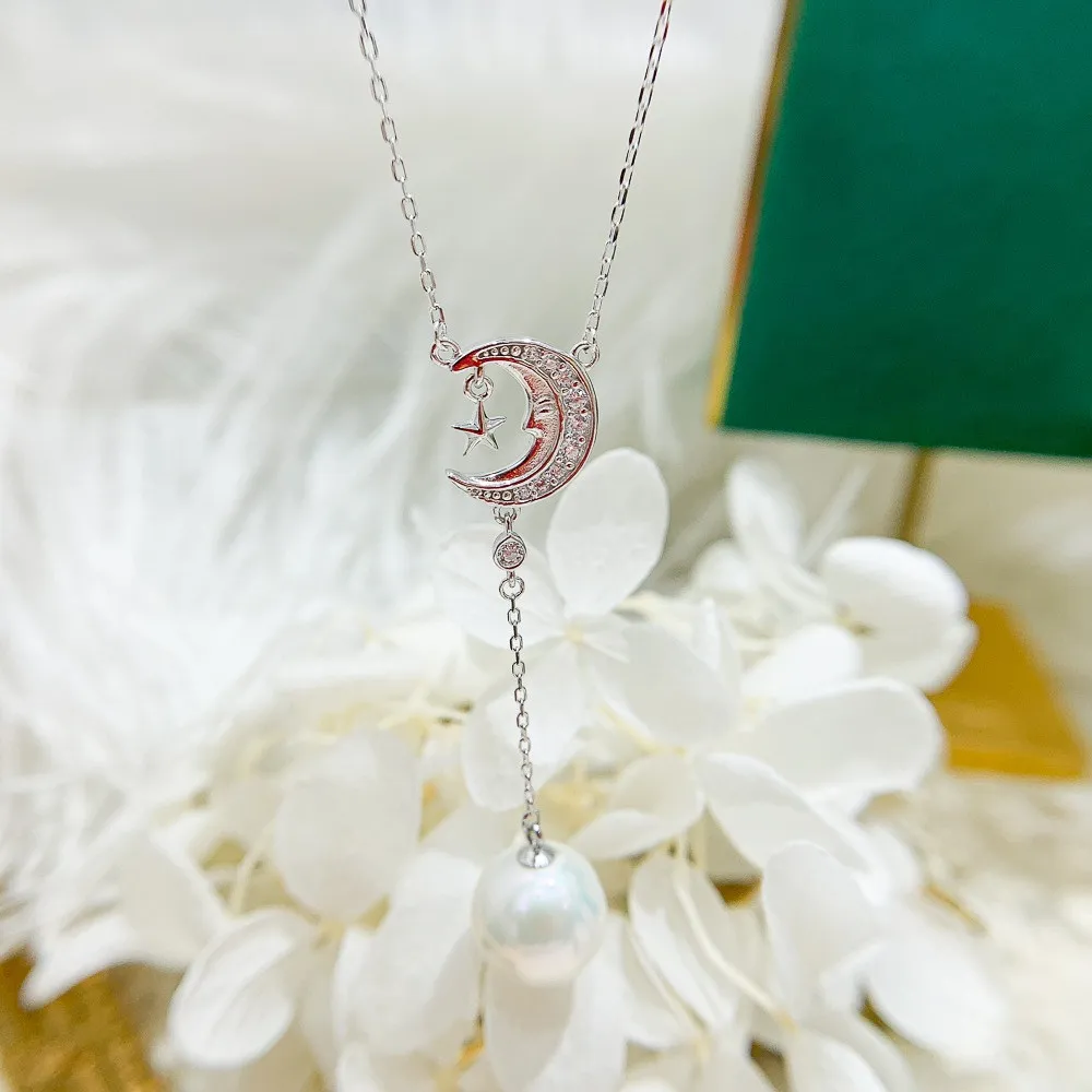 DIY Pearl Accessories S925 Sterling Silver Set Chain Empty Gold Silver Pendant with Silver Chain Fit 9-13mm Round L051