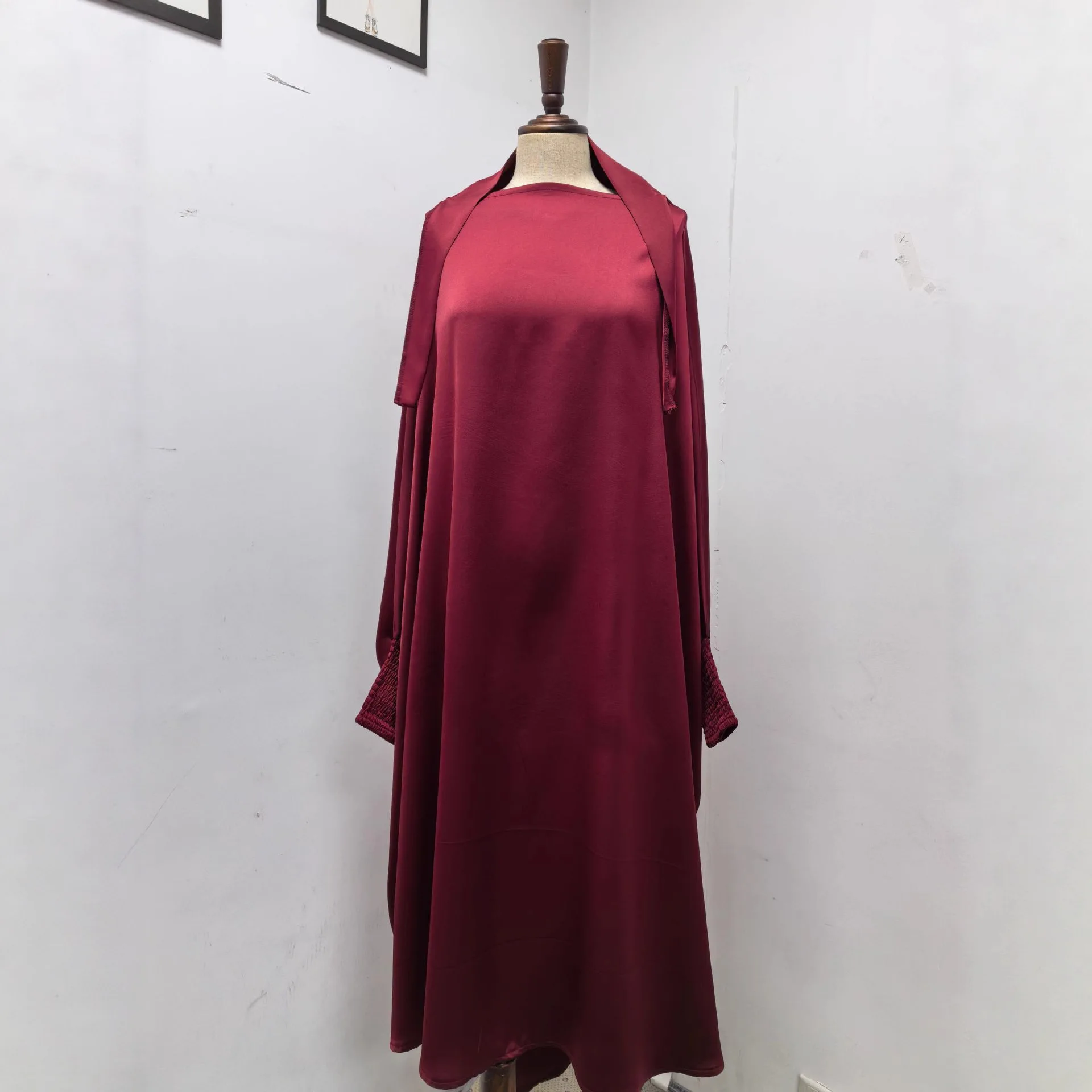 

New Muslim Fashion Abaya for Kid Long Khimar with Tie Nida Niqab Modest Muslim Girls Overhead Tie Back Hijab Prayer Scarf Women