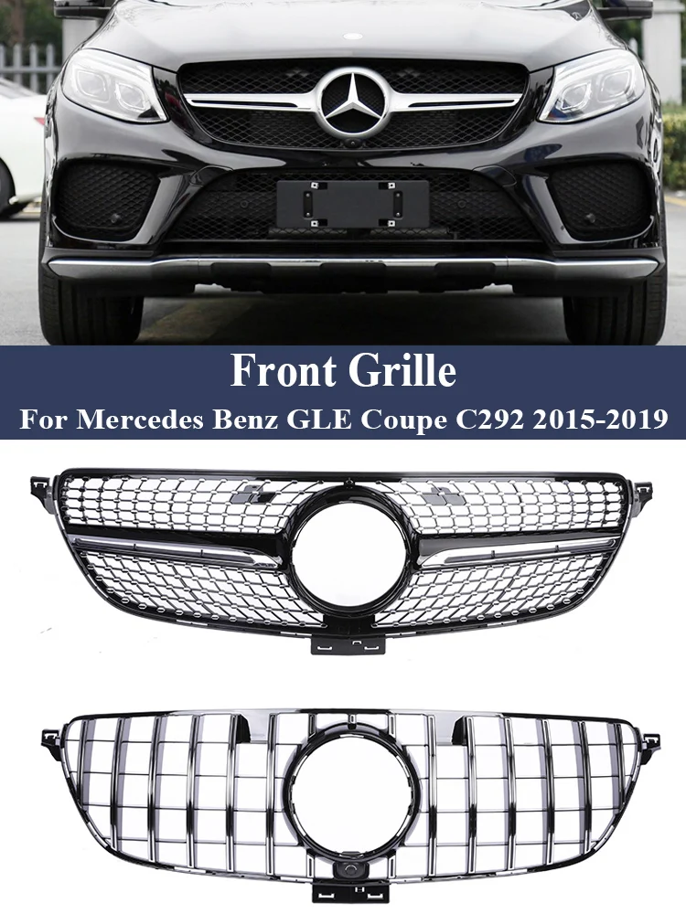 Front Bumper Diamond Style Grill Panamericana GT Grille For Mercedes Benz GLE Coupe C292 2015 2016 2017 2018 2019 Black Silver