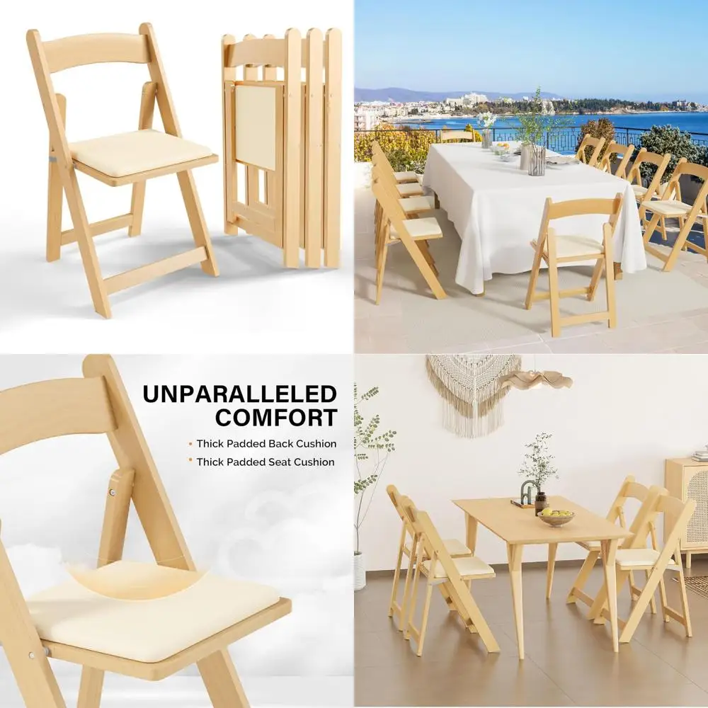 

Folding Wooden Chairs with Cushion - Comfortable, Portable, Durable Seating for Indoor and Outdoor Events, Banquets, and Gatheri