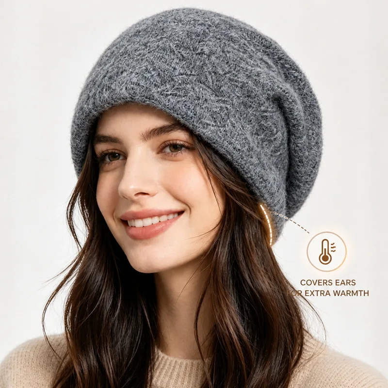 Autumn Winter Women Beanie Solid Color Knitted Hats Outdoor Warmer Slouchy Hat Simple Female Accessories