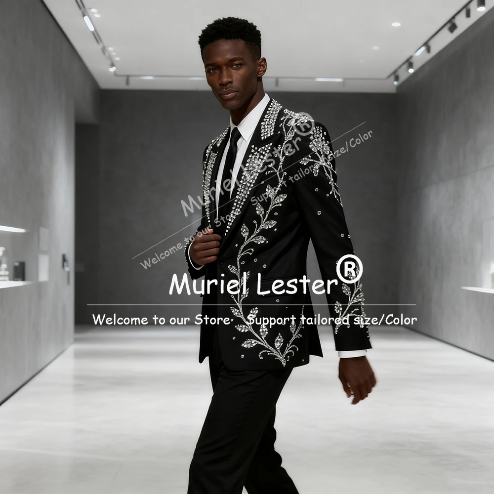 

Роскошные свадебные костюмы с камнями из бисера для мужчин, однобортные пиджаки для выпускного вечера, мужской банкетный наряд, комплект из 2 предметов, смокинг для жениха