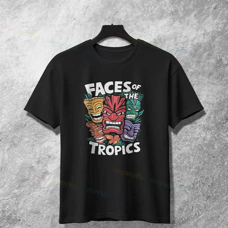 メンズ面白いハワイティキトーテムアートグラフィック Tシャツレトロコナアロハシャツサーフィン用綿 100% 半袖 Balck カジュアル Tシャツ