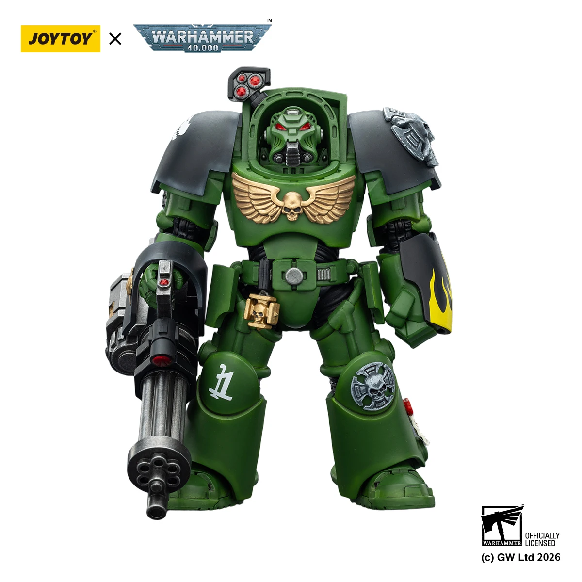 JOYTOY Warhammer 40K 1/18 Action Figure Salamanders Terminator 3 with Power Fist and Assault Cannon Model