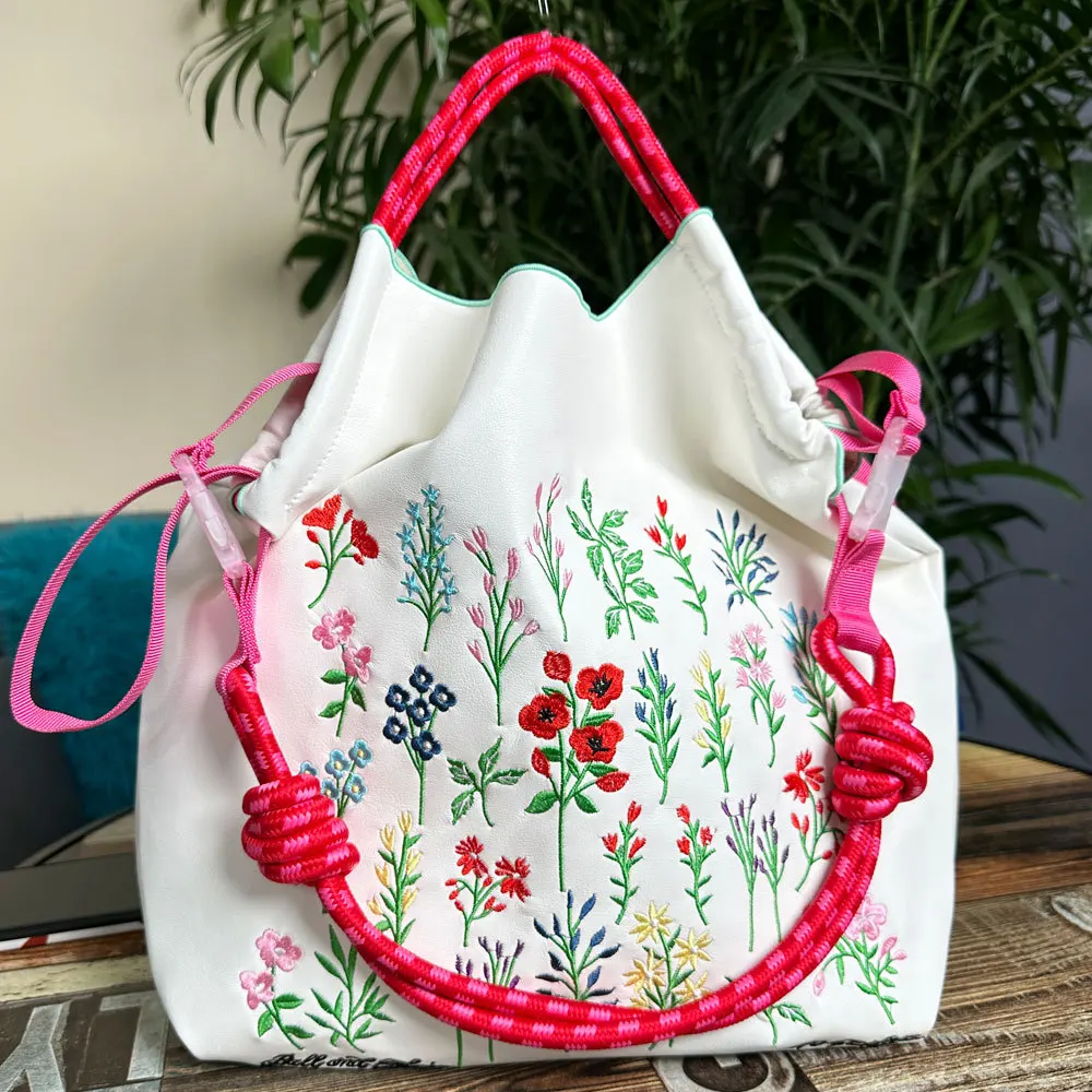 Horse Embroidery Tote Bags for Women Flower Shoulder Bag Designer Hawaiian Eco Bag Handbags Donuts PU Leather Shopper Purses New