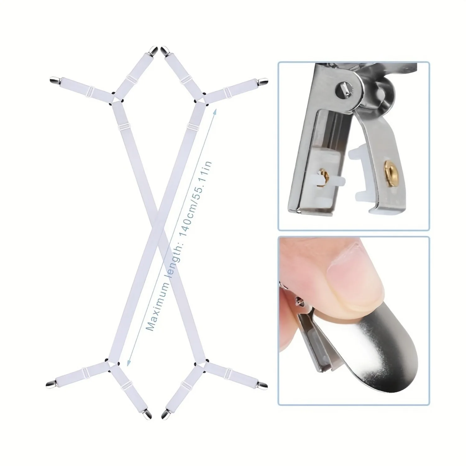 2 PCS Sheet Fastener Fixing Straps, Adjustable Cross Elastic Straps, Flat Fit Sheet Clips for Mattress Cushions Sofa Cushions