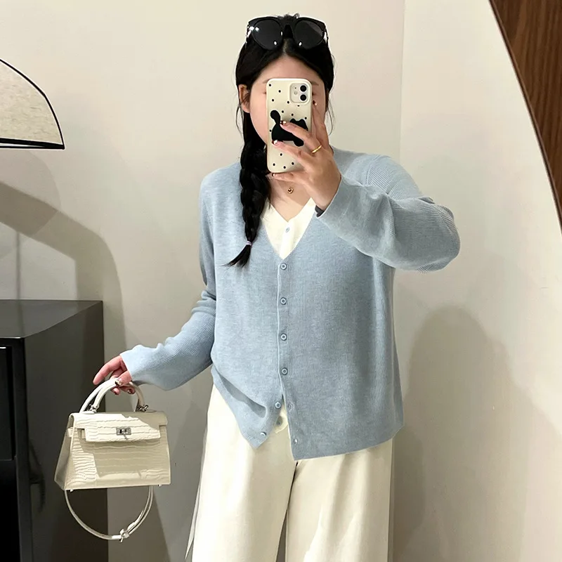 

plus Size Women's Open Cardigan Long Sve Loose Knitted Sweater Autumn 2025 Faion Sweet Sle Versatile Color V-Ne
