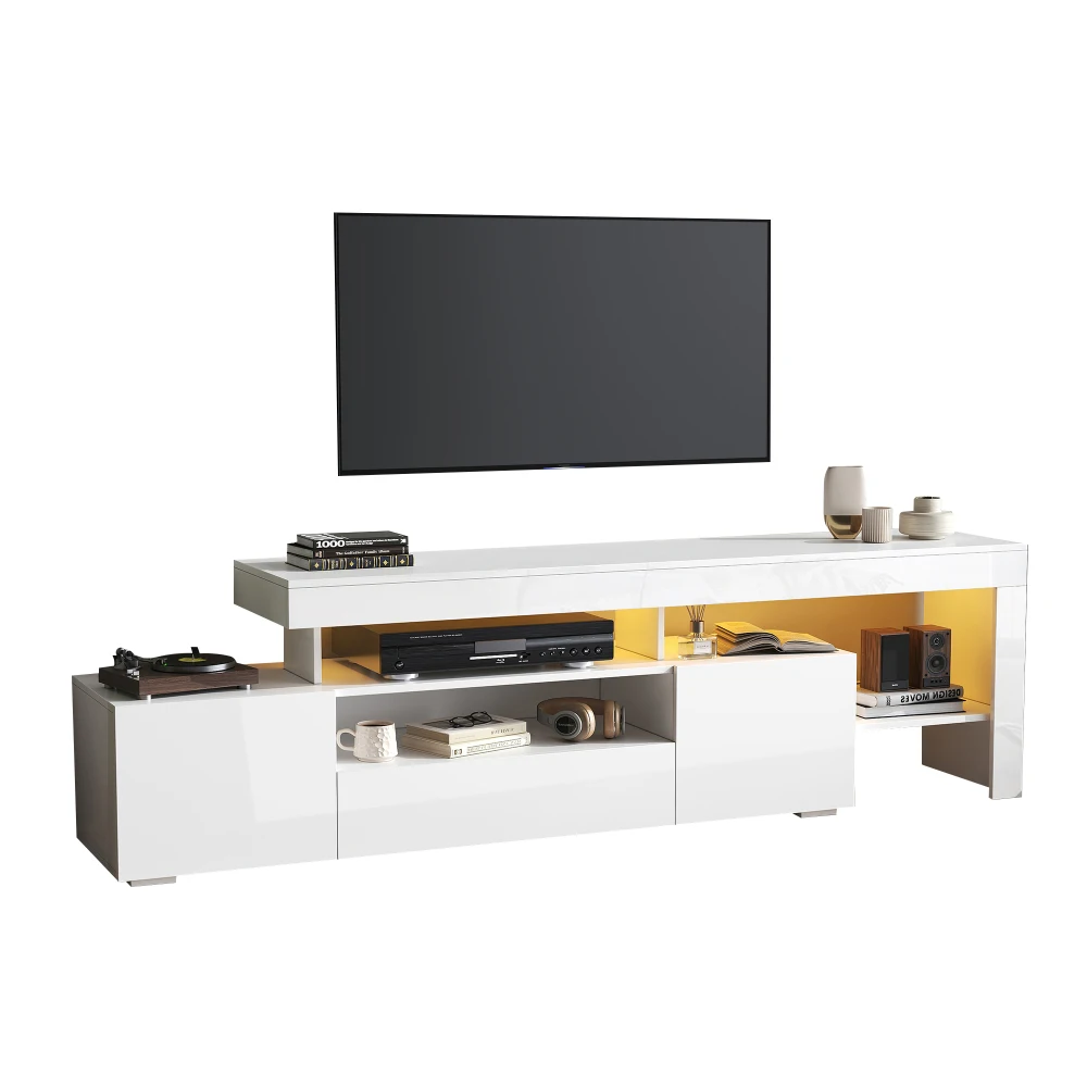 192 * 37 * 53 cm moderner Wohnzimmer-TV-Schrank mit 3 Schränken, TV-Ständer mit LED, Hochglanz-Lowboard, Kommode für 85-Zoll-Fernseher – Detail 12