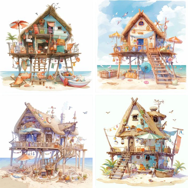 

GATYZTORY Acrylic Paint By Numbers House On Canvas Oil Painting By Number Beach Handpainted Modern Diy Gift Wall Decoration