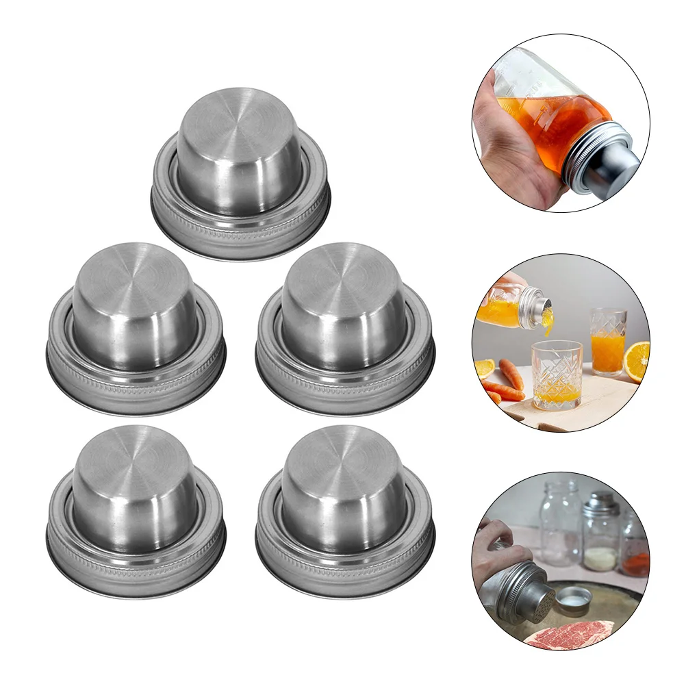 

5 Pcs Mason Jar Shaker Lids Anti- Spice Only Silver Stainless Steel 304