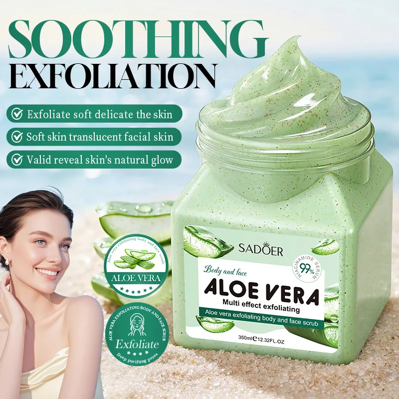 Aloe vera exfoliating body and facial scrub for deep cleansing and chicken skin exfoliating, moisturizing and hydrating