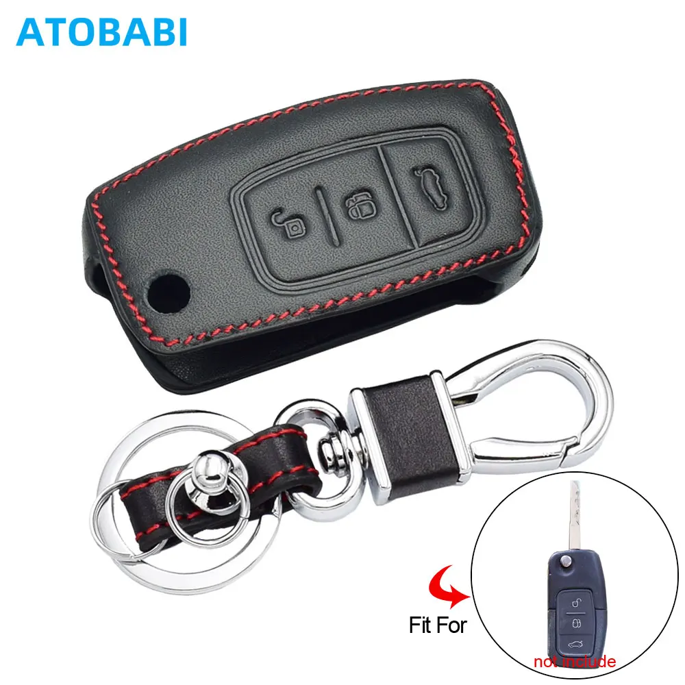 

ATOBABI кожаный чехол для автомобильного ключа для Ford Focus 2 Mondeo 4 S-MAX Galaxy C-MAX Fiesta 3 кнопки откидной брелок дистанционный защитный чехол