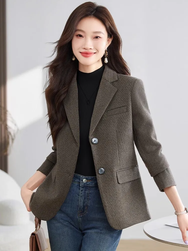 

Кардиган-пиджак из шерсти цвета карамели для женщин, осенне-зимний, утепленный, повседневный, малого размера, премиум-класса, для офиса, с длинными рукавами